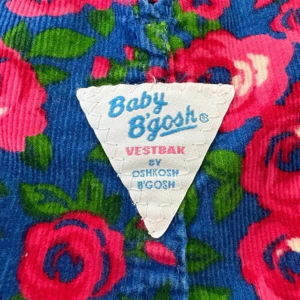 Vintage 90s Floral All Over Print Corduroy OshKosh Baby B'Gosh Vestbak Overalls